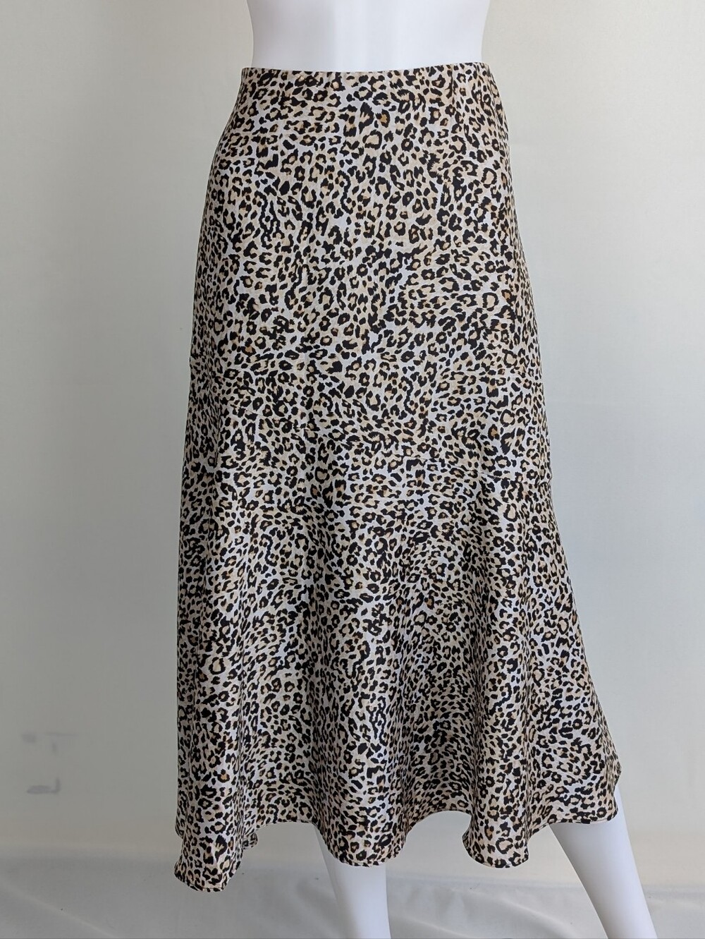 Chico's Satin Leopard Print Bias Cut Midi Skirt